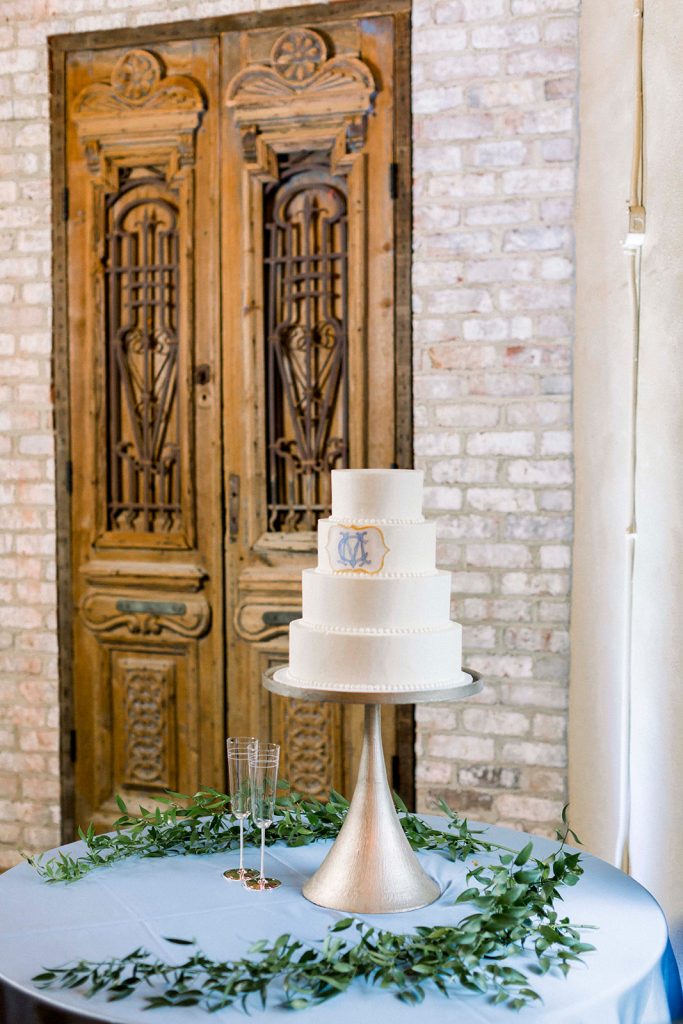 monogram-wedding-cake-gold-cake-stand-chelsea-adams-mike-gil-incredible-edibles-bakery-virginia-wedding-photographer