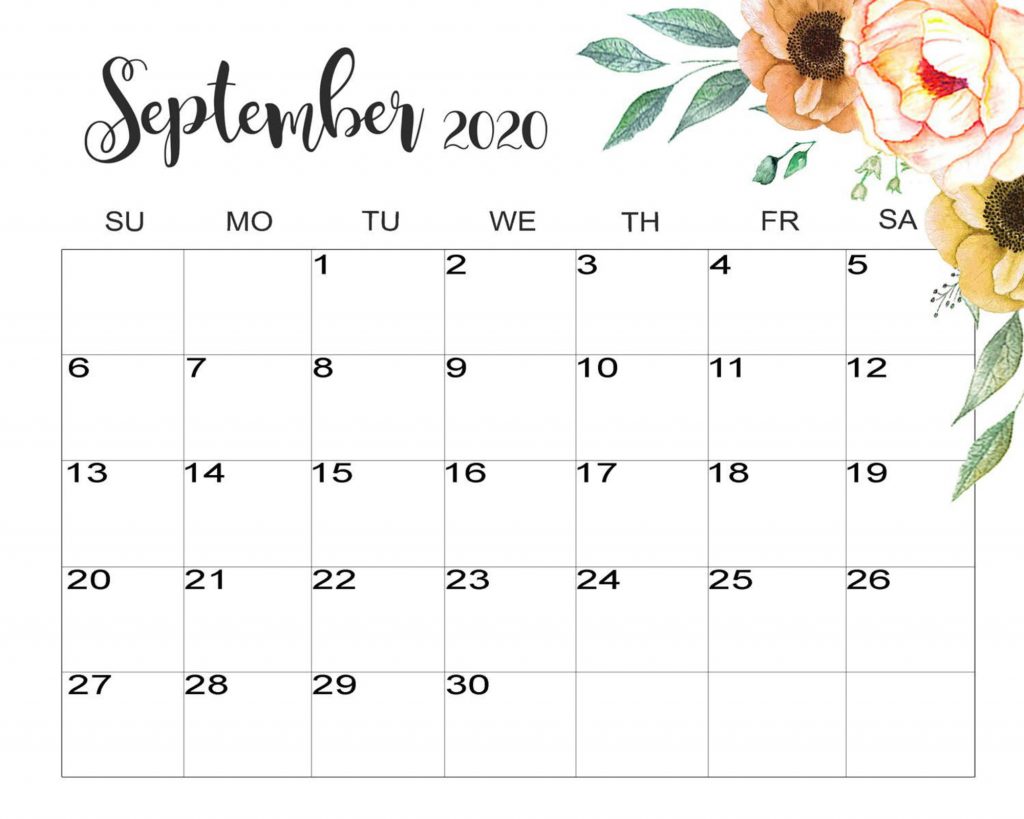 Calendar September 2020 Cute, Floral September 2020 Calendar, Cute September 2020 Calendar Template, Cute September 2020 Calendar Printable, September 2020 Calendar, Cute September 2020 Calendar