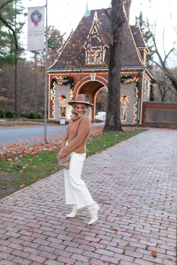 chelsea-adams-asheville-nc-blogger-biltmore-estate-christmas-neutral-fall-outfit-womens-winter-outfit-white-culotte-pants-maryana-boots-schutz