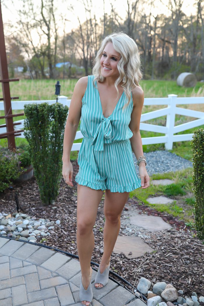 The Cutest Green & White Striped Romper for Spring!