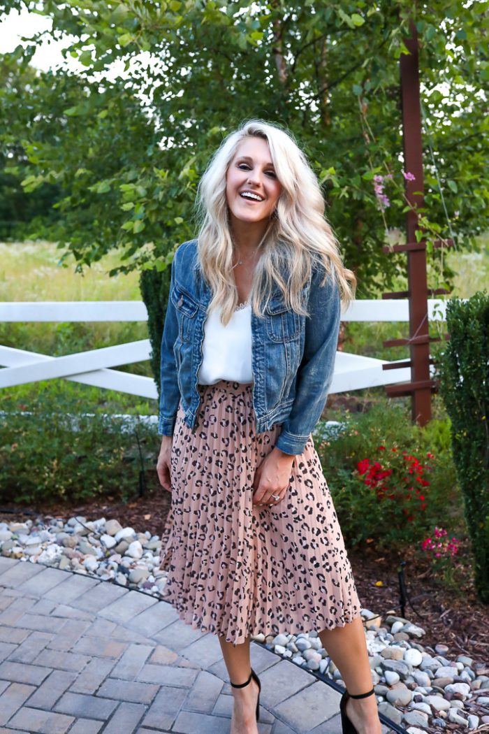 How to Style a Pleated Leopard Midi Skirt