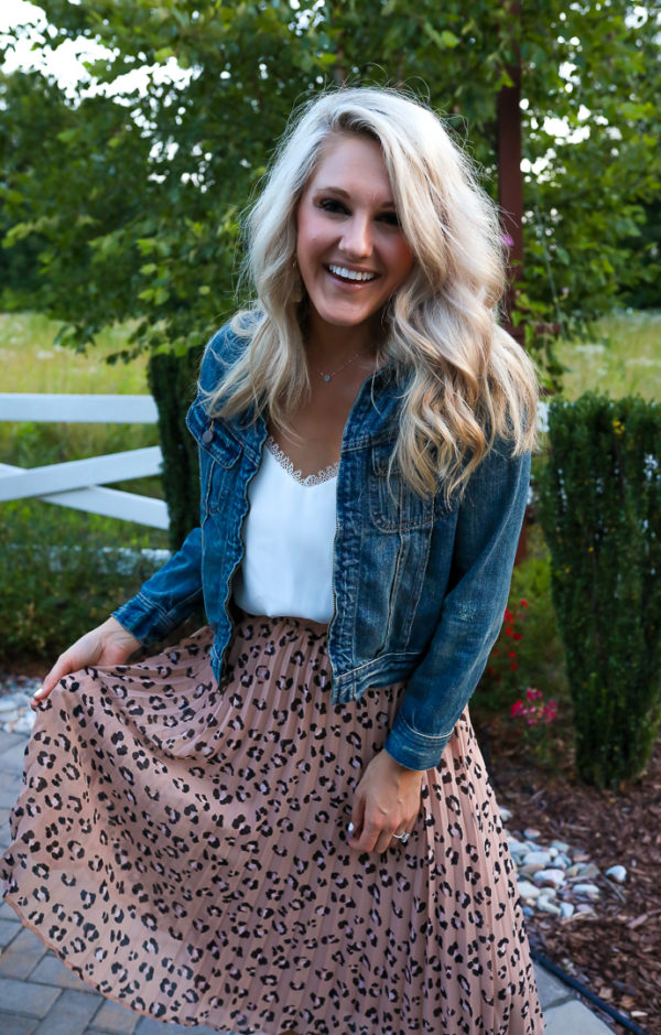 Pleated Leopard Maxi Skirt