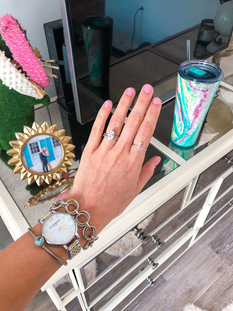 revlon-pink-nail-polish-coy-david-yurman-bracelet-olivia-burton-watch-pink-and-blue-aesthetic-chelsea-adams-virginia-beach-blogger-lauren-b-engagement ring