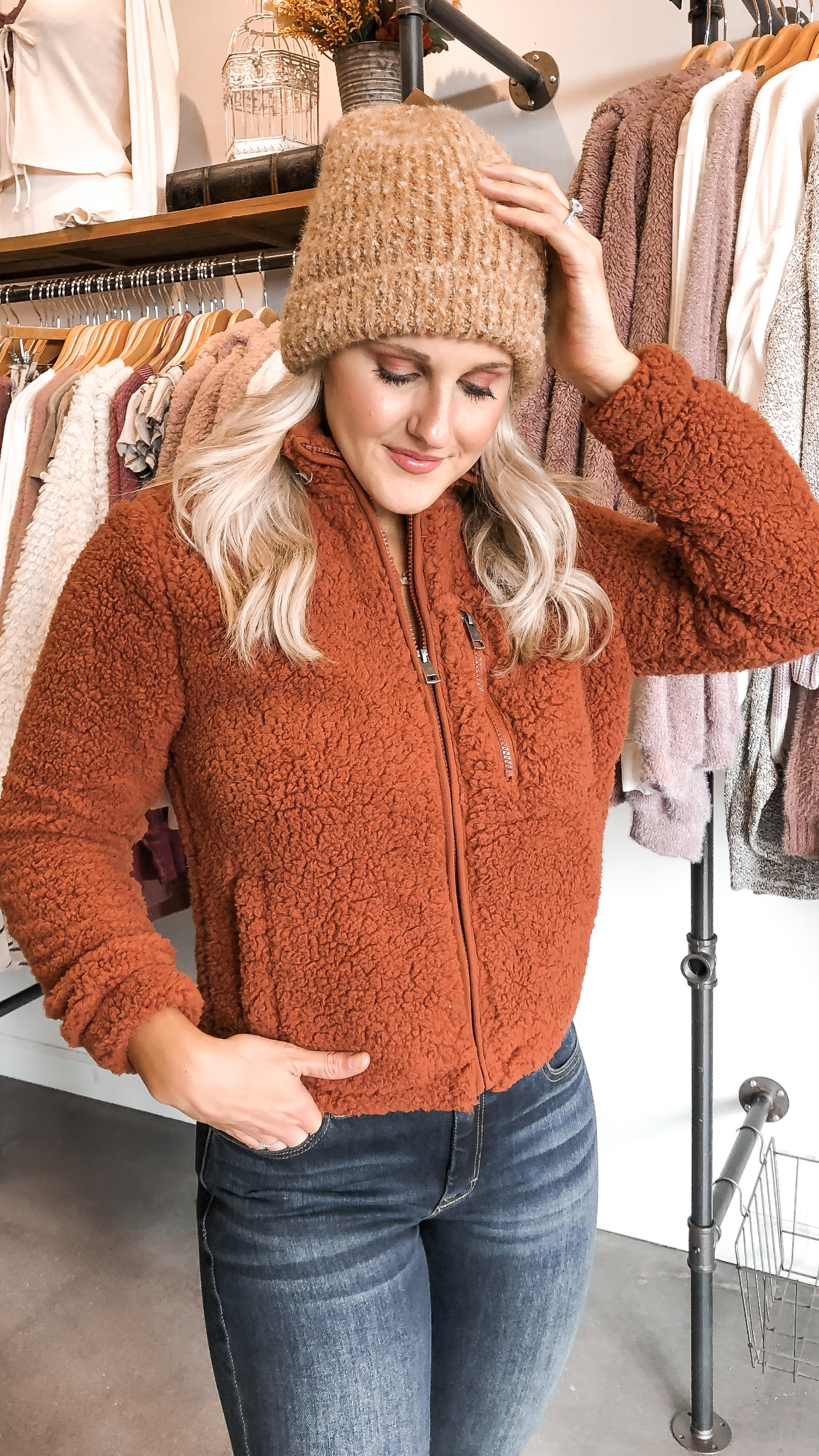 chelsea-adams-apricot-lane-boutique-rust-fleece-sherpa-jacket-plus-size