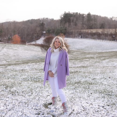chelsea-adams-asheville-blogger-j-crew-wool-coat-purple-asheville-snow