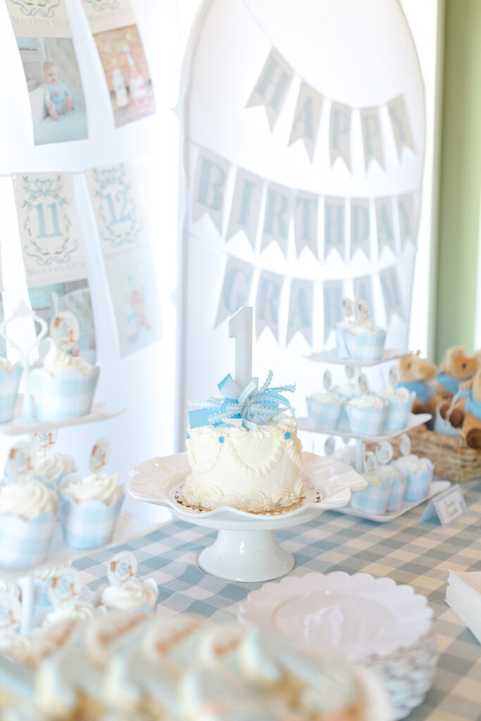 blue and white tablescape my first rodeo birthday party