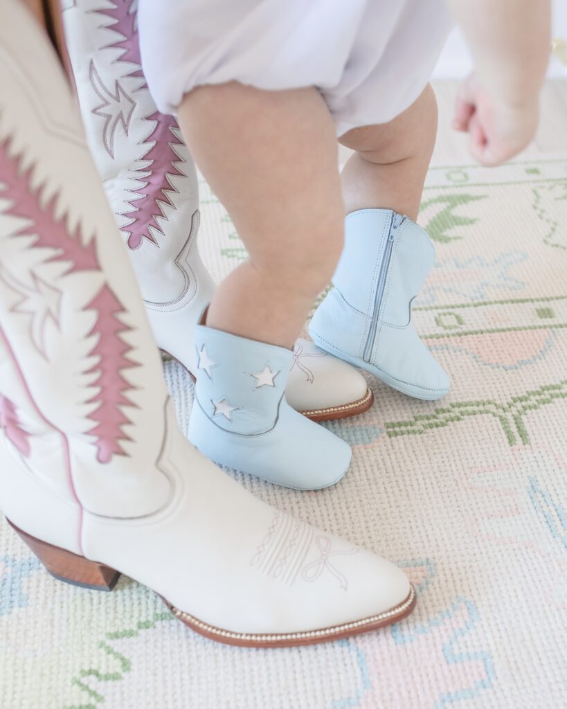 mom and son matching cowboy boots petite paloma nomandino spark baby blue